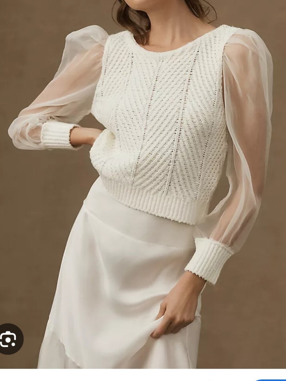Anthropologie Maeve Ivory Knit‎ Sweater Silk Blend  Vneck Back XSmall Modest